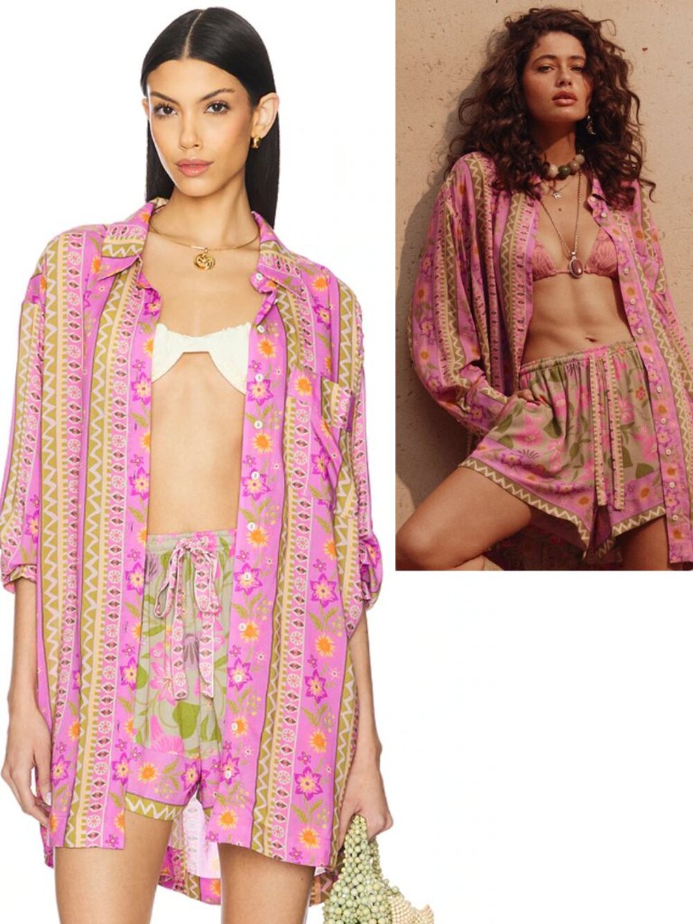 Spell Goldie Shirt Desert Rose Pink Floral Oversized Button Down Viscose Boho